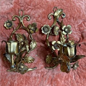 Italian Gold Tole Candle Sconces pair